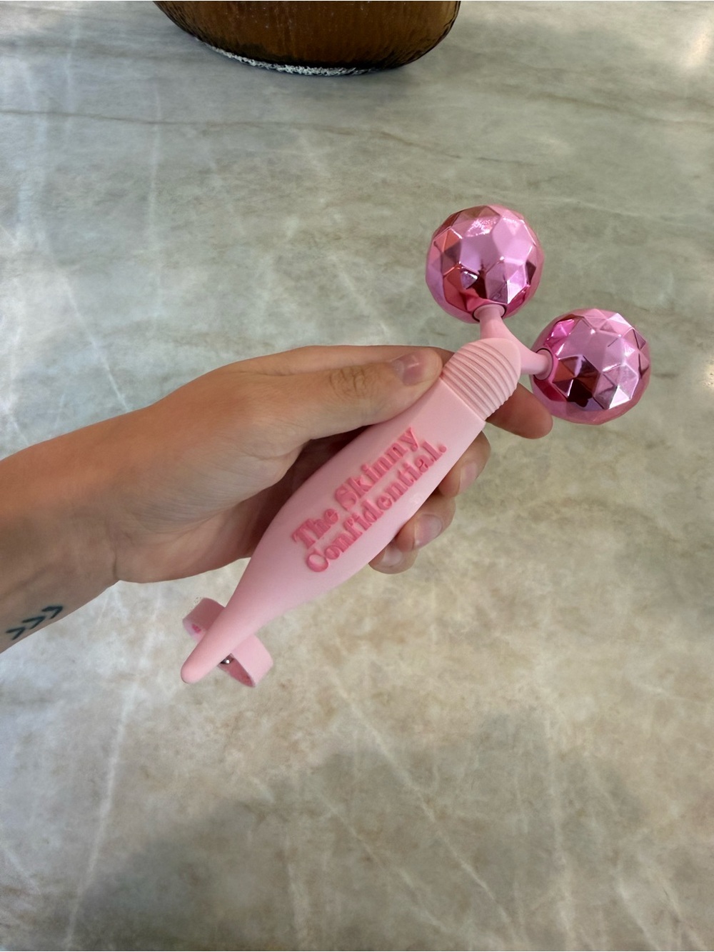 Skinny Confidential Pink Dual-Roller Ball Facial Massager for Sculpting & Toning
